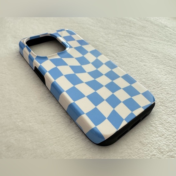 iPhone 15 Pro Blue Checkered Dual Layer Hard Case Cover - Picture 3 of 6